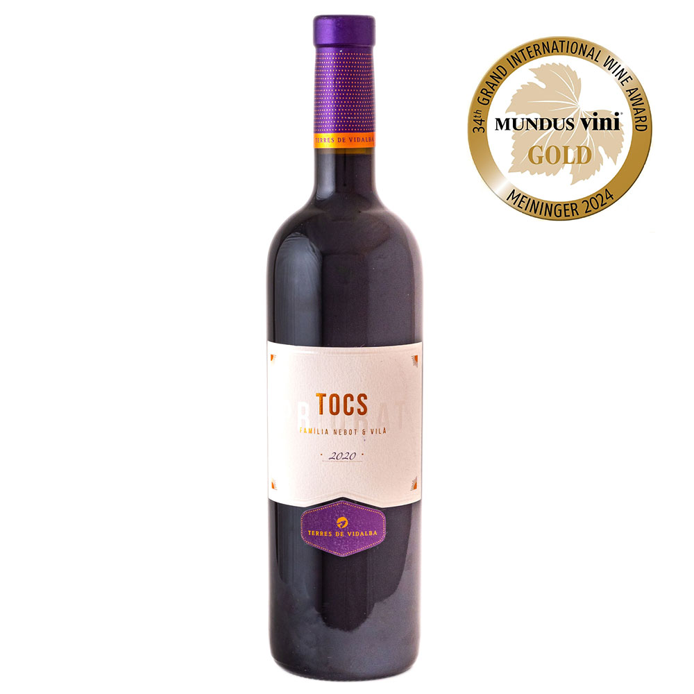 Ampolla de vi negre del Priorat TOCS 2020 Terres de Vidalba Medalla Gold Mundus Vini 2024